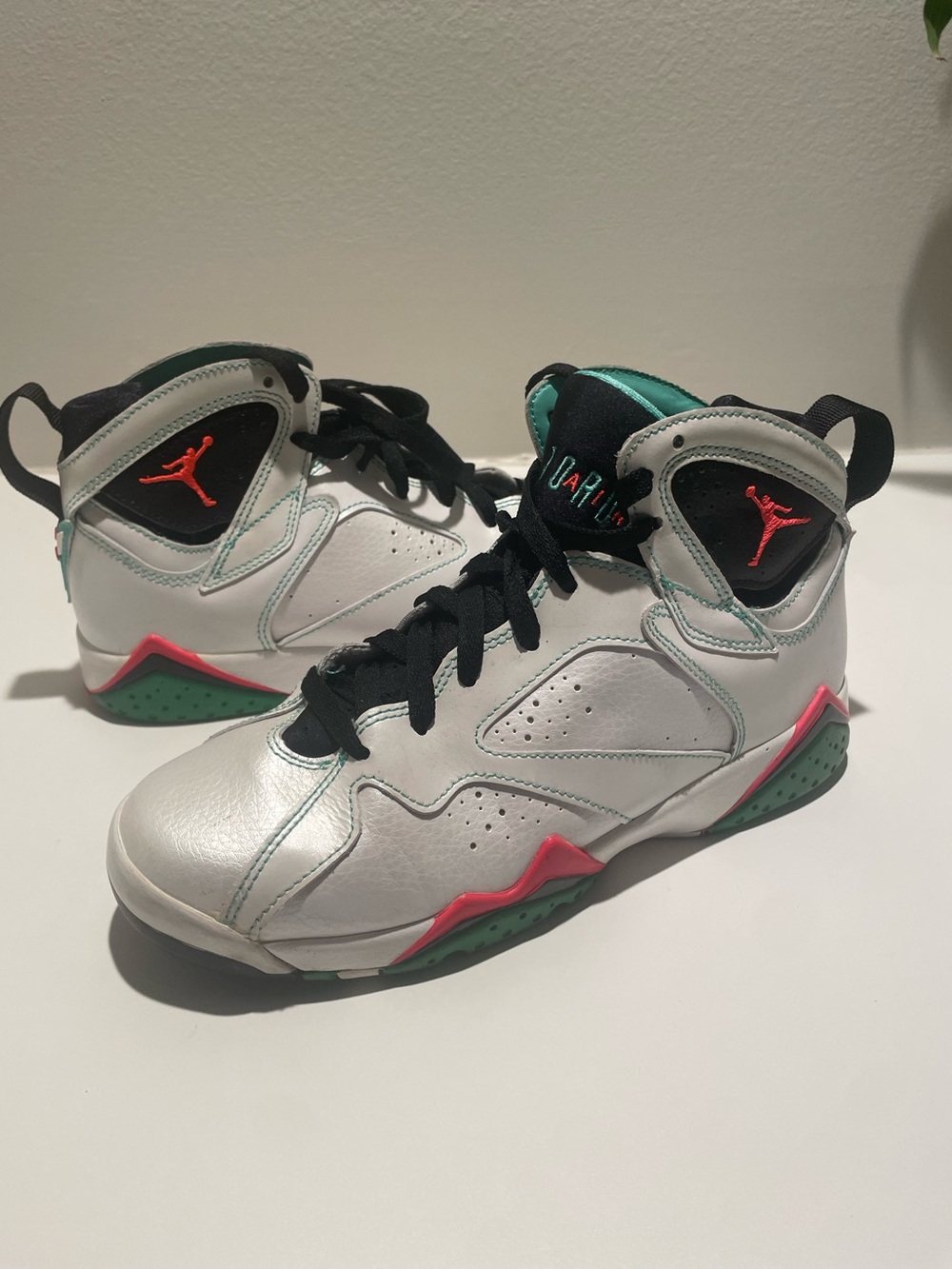 Jordans White, Teal & Pink High-Top Sneakers